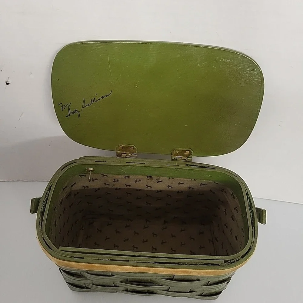 Three Owls Wooden Basket Lid Lined Vintage Purse Signed